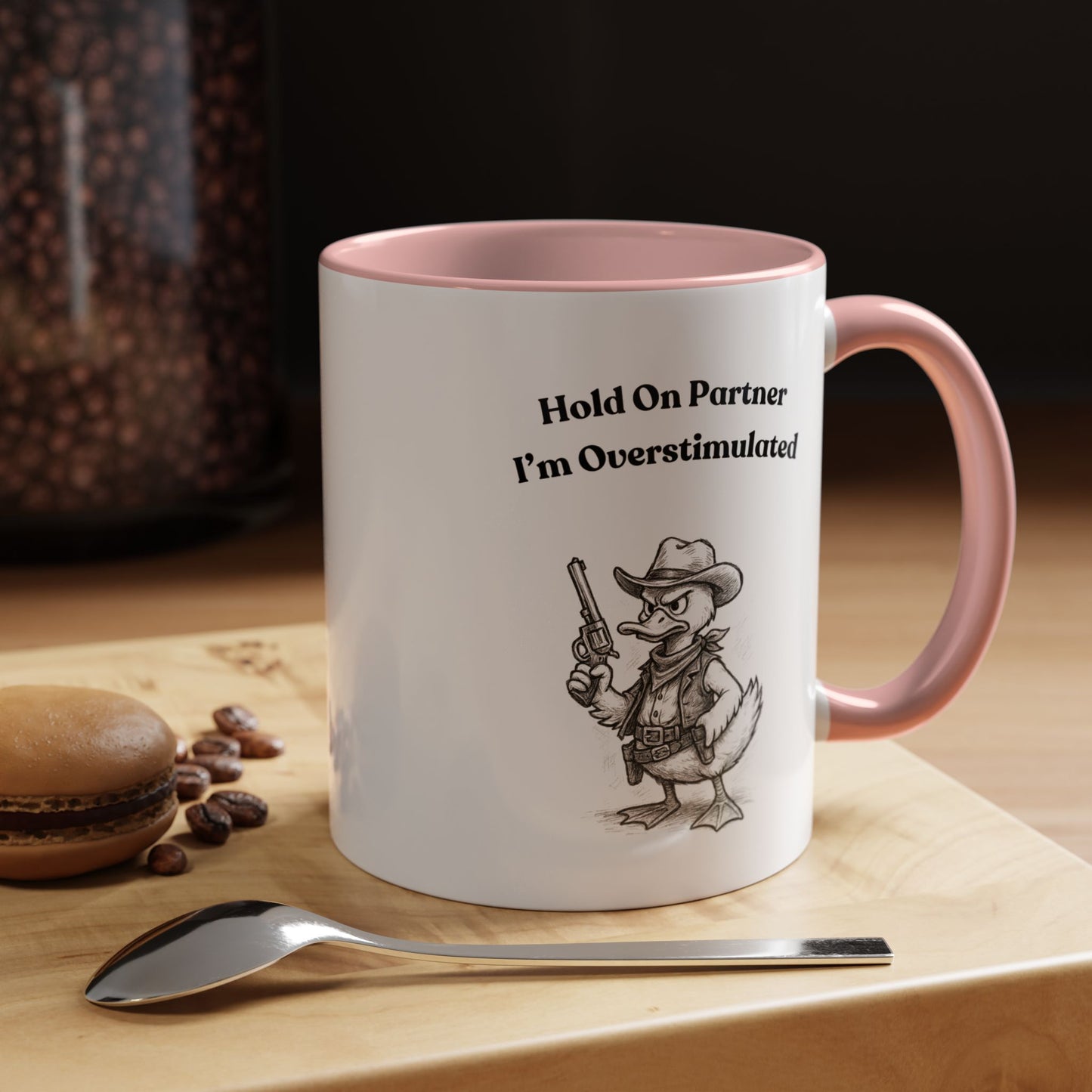 Overstimulated Cowboy Duck Coffee Mug, Funny Mug for Animal Lovers, Office Gifts, Overstimulated Humor, Coworker Gift