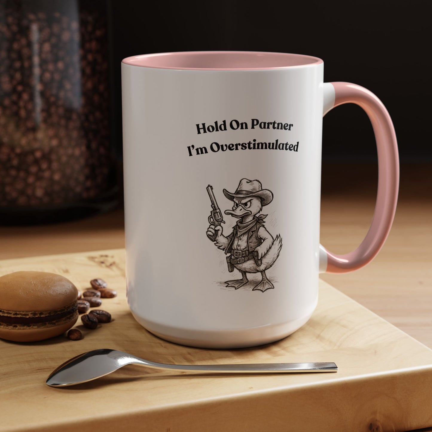 Overstimulated Cowboy Duck Coffee Mug, Funny Mug for Animal Lovers, Office Gifts, Overstimulated Humor, Coworker Gift